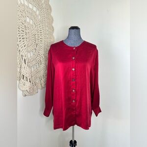 Vintage 90s The Limited Holiday Red Silk Button-Down Shirt Size Small